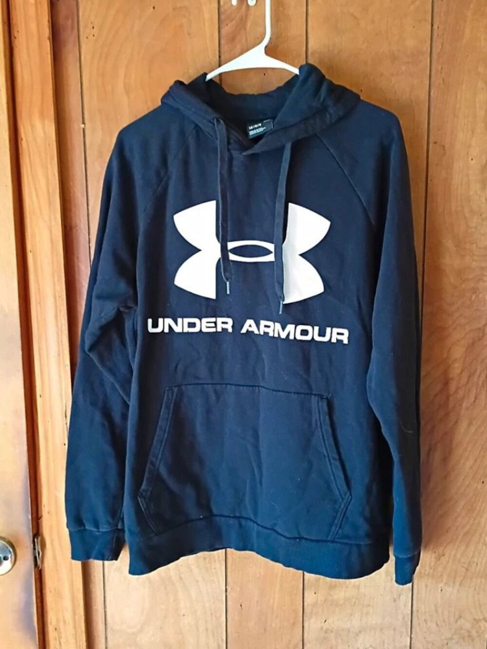 Under Armour Men’s Black Graphic Logo Fleece Pullover Hoodie Pockets Size L